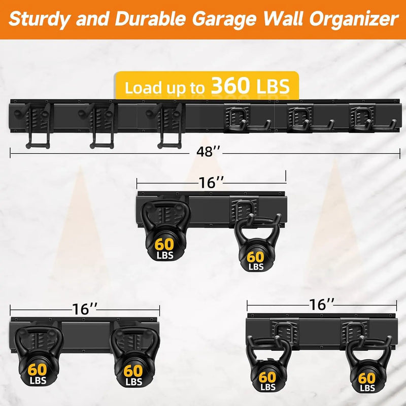 Garden Tool Organizer Wall Mount, Heavy Duty 48 Inches Garage Organization and Storage Racks for Yard Tools with 6 Hooks, Tool Hangers Holders for Hanging Folding Chair, Rake and Shovel by GreenHaven Gardens