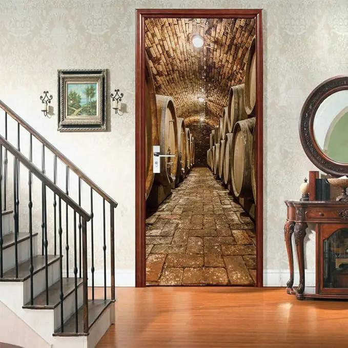3D Door Stickers Murals Peel and Stick - Wine Cellar - Door Decals Wallpaper Self-Adhesive Removable PVC Waterproof Poster for Bedroom Living Room Decoration 30.3 x 78.7 inch by GreenHaven Gardens