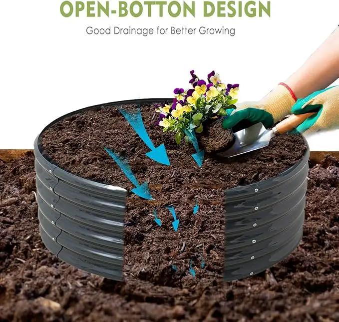 FORTUNO 2 Pcs 2 Ft Round Raised Garden Bed Box Galvanized Metal Outdoor High Flower Bed Steel Patio Ground Planter for Planting Vegetables and Herbs, Dark Grey by GreenHaven Gardens