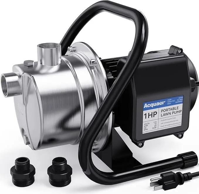 Acquaer 1 HP Portable Shallow Well Garden Pump, Stainless Steel, 998 GPH, 115V Sprinkler Water Transfer Draining Irrigation Pump for Water Removal/Lawn Garden by GreenHaven Gardens