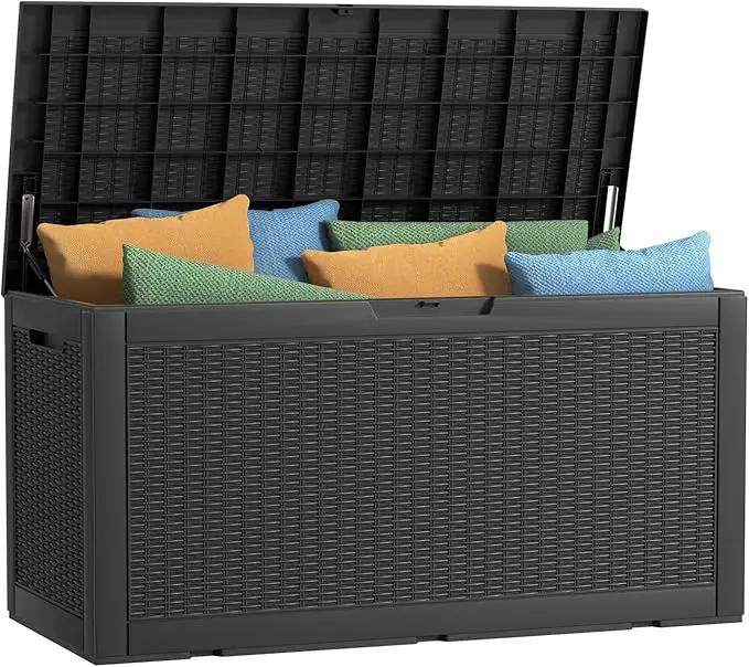 100 Gallon Outdoor Deck Box,Storage Lockable Waterproof Patio Furniture,Garden Tools,Cushions,Pool Accessories Outside Storage Resin Box(Black) by GreenHaven Gardens