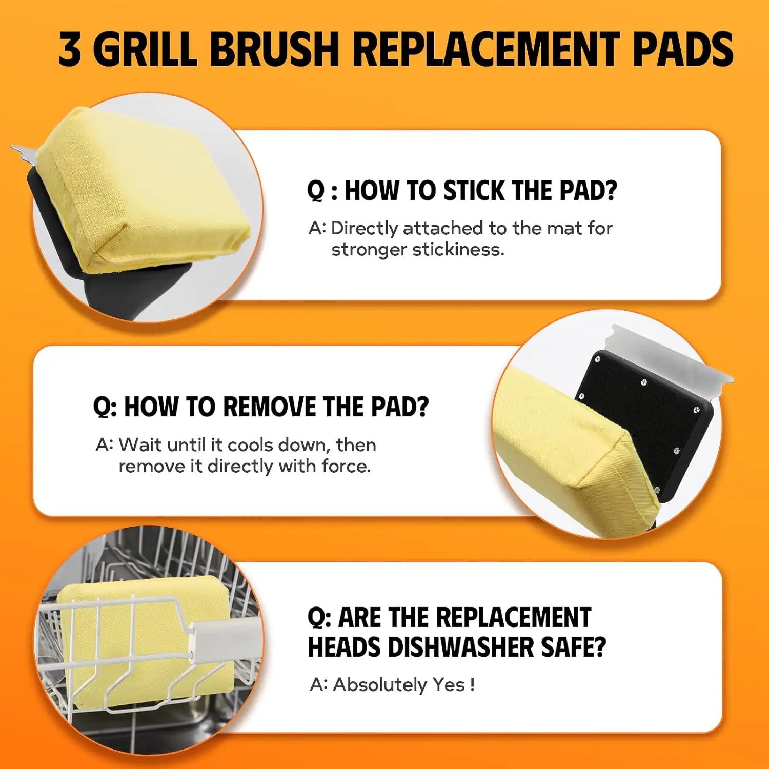 MEKER Grill Brush Bristle Free, Grill Cleaner Brush with 3 BBQ Replacement Head, Seamless Scraper Tool for Cast Iron, Stainless Steel Grates, Safe Grill Scraper Outdoor BBQ Grill, Black by GreenHaven Gardens