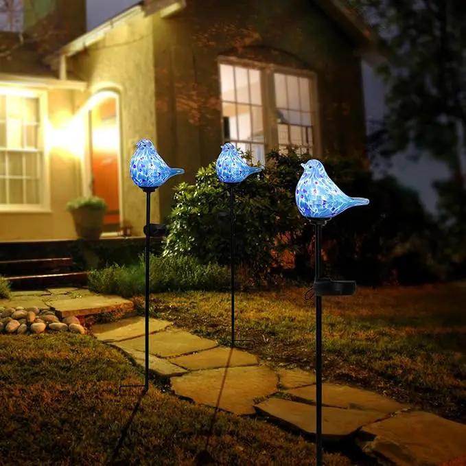 Afirst Decorative Solar Lights Outdoor Solar Bluebird Stake Lights Hand Blown Glass Decorative Garden Pathway Lights Outdoor Waterproof Glass Stakes by GreenHaven Gardens