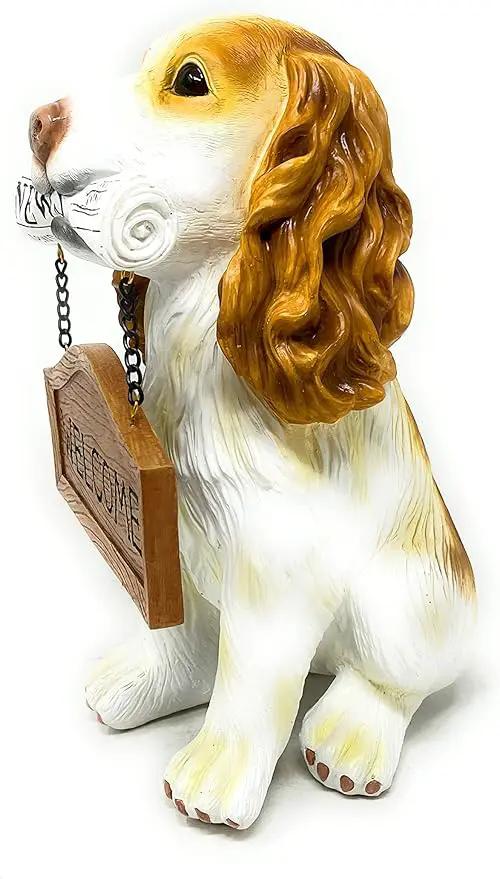 Nature's Mark Cocker Spaniel Dog Puppy Statue with Reversible Welcome Sign and Go Away Sign Resin Garden Decor 12" H by GreenHaven Gardens