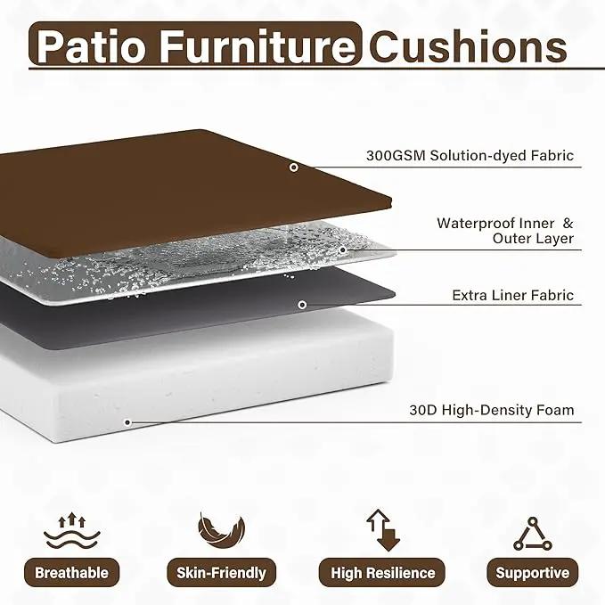 Patio Chair Cushions 17 X 16 X 3 Inch Waterproof Outdoor Seat Cushions for Patio Furniture, Outdoor Sofa Couch Pads with Ties & Handle, Set of 2, Chocolate by GreenHaven Gardens