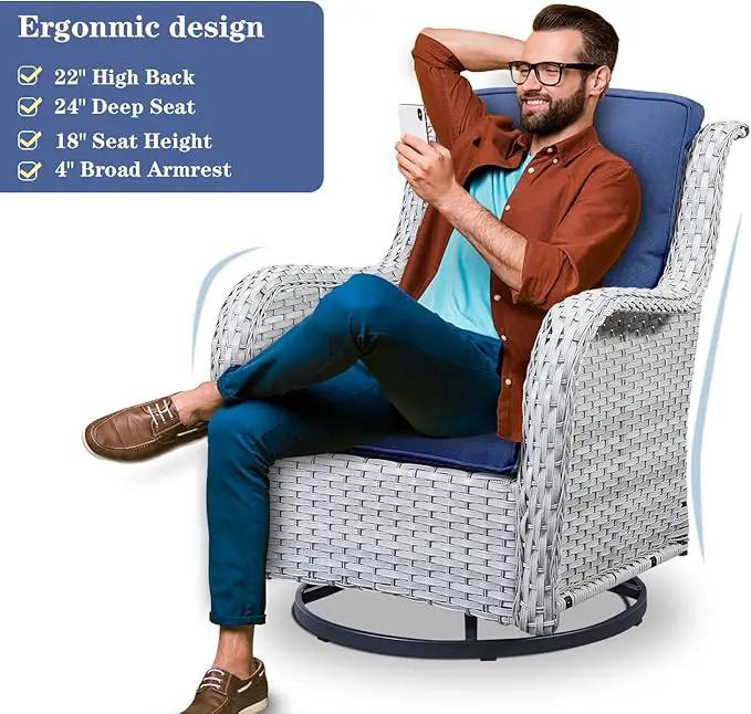 Outdoor Swivel Rocker Furniture 5 Pieces Patio Wicker Furniture Sets, Rattan Patio Swivel Glider Chairs with 2 Ottoman and Glass Side Table by GreenHaven Gardens