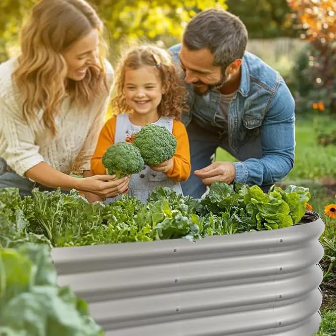 4x2ft Oval Galvanized Raised Garden Bed Kits 16" Tall Outdoor Large Metal Modular Planter Box 9-in-1 Raised Beds for Gardening,Vegetables,Fruits,Flowers & Herbs (Silver) by GreenHaven Gardens