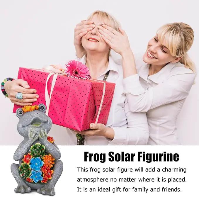 Frog Solar Figurine Light Statue Outdoor Gardening Gifts Decoration Garden Frogs Yard Decor Lamp With 8 Led Lights And Succulent Waterproof Patio Lawn Decor Housewarming Frog Gifts For Women by GreenHaven Gardens