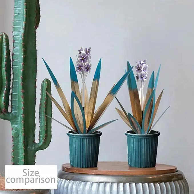 Metal Agave Plant Garden Art, 2 Pack Tequila Rustic Sculpture, Rustic Metal Agave Plants Lawn Home Ornaments, for Yard Stakes, Garden Figurines, Outdoor Patio (2 PCS Purple Flowers) by GreenHaven Gardens
