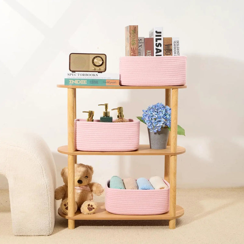 Small Storage Baskets for Organizing | Closet Organizer Bins | Shelf Toy Basket | Woven Rope Baskets | Cube Decorative Box | Shallow Basket | 13x8.5x5.1” | 3 Packs Light Pink by GreenHaven Gardens