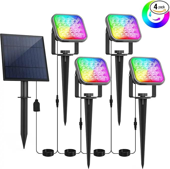 T-Sun Solar Spotlights Outdoor, 4 in 1 Color Changing Solar Landscape Spot Lights Auto ON/Off RGB Solar Garden Pond Lights for Yard, Pathway, Driveway, Pool Area(RGB) by GreenHaven Gardens