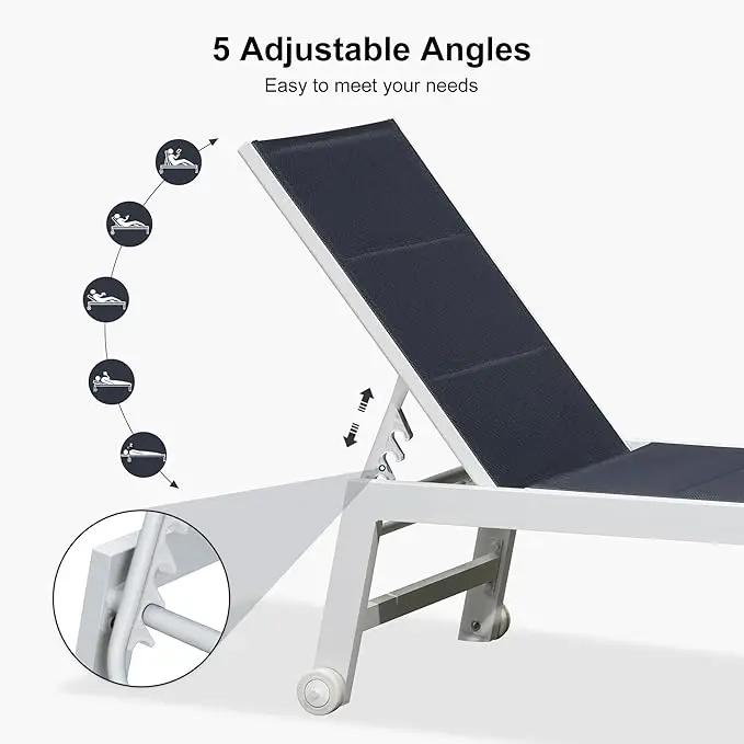 PURPLE LEAF Outdoor Chaise Lounge Set Oversize Adjustable Sunbathing Recliner Extra Wide Lounge Chairs with Side Table for Poolside Beach Outside Patio Aluminum Chaise Lounger Navy Blue 2 Sets by GreenHaven Gardens
