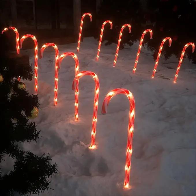COOLWUFAN 28" Christmas Candy Cane Pathway Markers, Set of 12 Pack Christmas Outdoor Decorations Pathway Lights with 72 Warm Lights for Christmas Holiday Party Walkway Patio Garden Yard Lawn Decor by GreenHaven Gardens