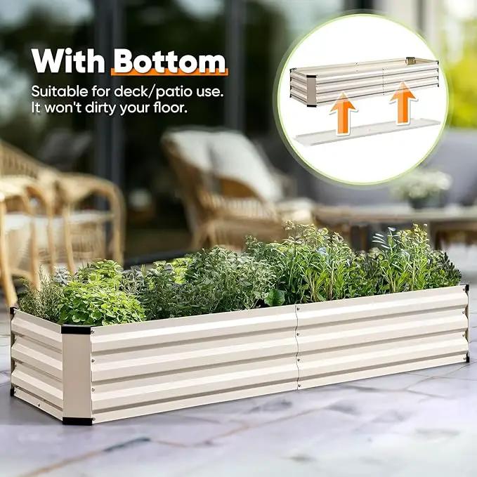 KING BIRD Raised Garden Bed Kit with Bottom 2025 Upgraded Galvanized Planter Garden Box Outdoor & Indoor for Gardening, Vegetables, Flowers, Beige, 70.8x23.6x11.8 in by GreenHaven Gardens