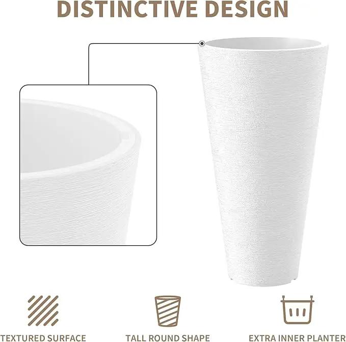 Kante Tall Round Planter Set of 2, 18 Inch Tall Decorative Planter Pots for Outdoor Indoor Garden Patio Front Porch (White) by GreenHaven Gardens