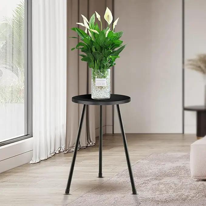 Tall Plant Stand, Mid Century Wood Indoor Plant Stand Black Plant Table for Flower Pots, Metal Plant Holder, Modern Home Decor Small Round Side End Table (11.8"x20") by GreenHaven Gardens