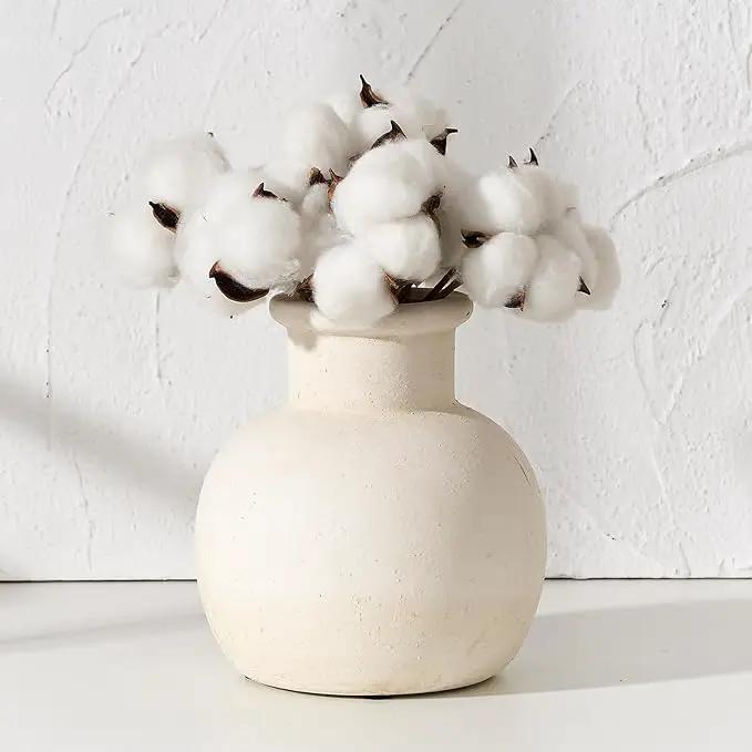 SIDUCAL Ceramic Rustic Farmhouse Vase | 6 Inch Pottery Decorative Boho Flower Vase for Home Decor, Table, Living Room, Bathroom Decoration, Shelf Decor, Mantel, Wedding, White by GreenHaven Gardens