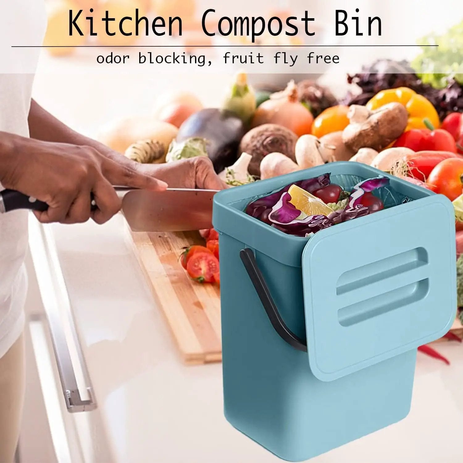 LALASTAR Small Trash Can with Lid, Compost Bin Indoor Kitchen Sealed Under Sink for Kitchen, Food Waste Bin for Countertop, Mountable Garbage Can for Bathroom, RV, 5L/1.3 Gal, Blue by GreenHaven Gardens
