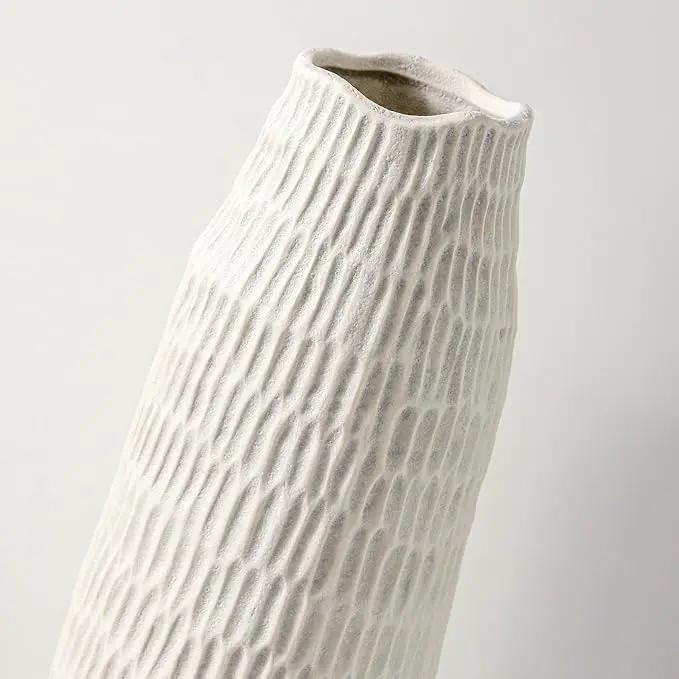 12.6 Inch Grey Modern Handmade Ceramic Vase, Rustic Farmhouse Decorative Flower Vases for Home Decor,Pampas Grass Bouquet, Living Room,Kitchen,Office,Bedroom,Centerpiece Table by GreenHaven Gardens
