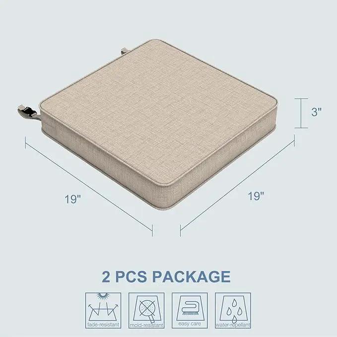 LVTXIII Patio Chair Cushions 19"x19"x3", Water-Repellent Outdoor Seat Cushions for Patio Furniture, Square Chair Pads with Ties for Home Garden Decoration, Set of 2, Light Grey by GreenHaven Gardens