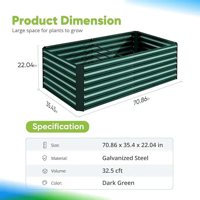 Quictent Galvanized Raised Garden Bed Metal Planter Box Bottomless for Backyard Outdoor, Include 1 pc Tomato Cage, Dark Green, 6x3x2 Ft by GreenHaven Gardens