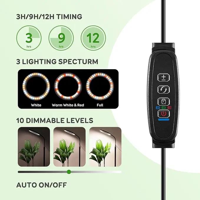 2 Head Grow Light for Indoor Plants,Full Spectrum LED Halo Plant Lights with Stand, Floor Standing Growing Lamp with Adjustable Height,Auto Timer,Dimmable Brightness for Tall Large Plant by GreenHaven Gardens