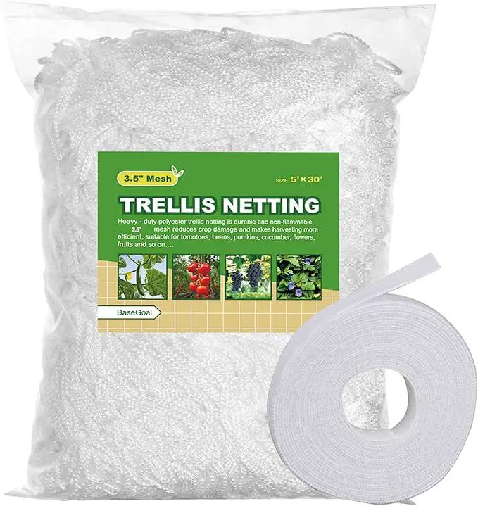 All-Weather Trellis Netting Mesh Plant Garden Vine Growing Flexible String Net (3.5" Mesh ployester, 5' Wx 30'L) by GreenHaven Gardens