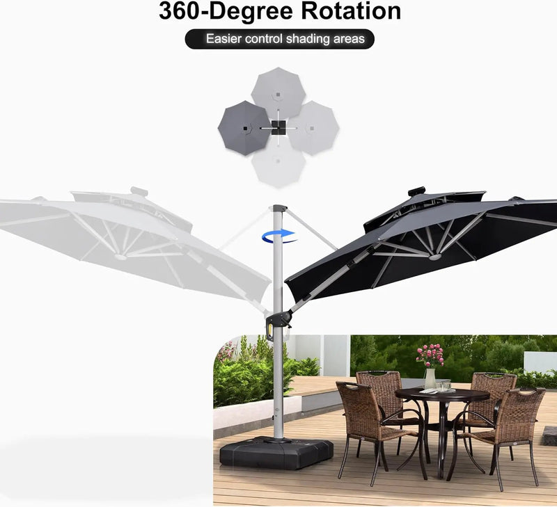 PURPLE LEAF 10ft Solar powered LED Patio Umbrella Outdoor Round Umbrellas Large Cantilever Umbrella with LED lights Windproof Offset Heavy Duty Sun Umbrellas for Garden Deck Pool Patio, Grey by GreenHaven Gardens