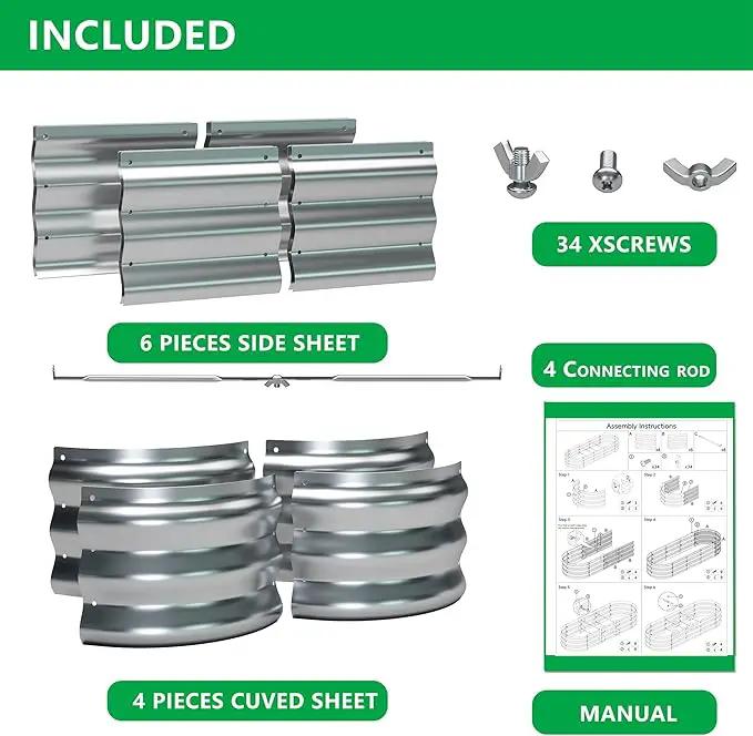 KFN 2pcs Galvanized Raised Garden Bed,Raised Garden Bed Kit-Oval Metal Flower Box,Large Planter Vegetable Box Outdoor,Planting for Vegetables,Flower,Herb,5FT,0.7mm by GreenHaven Gardens