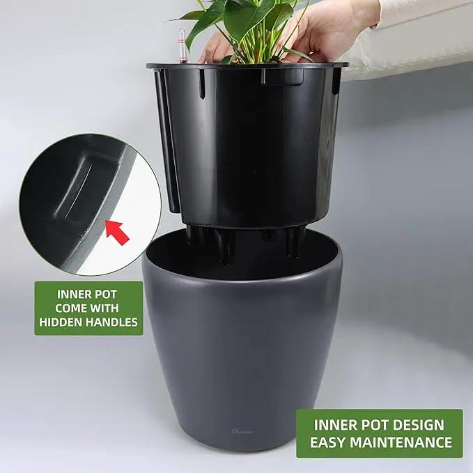 Dexceder 13x12 Self Watering Planter with Wheels Indoor Outdoor, Inner Pot Design, Thickened Large Floor Standing Flower Plant Pot with Water Level Indicator (Slate Gray Matte) by GreenHaven Gardens