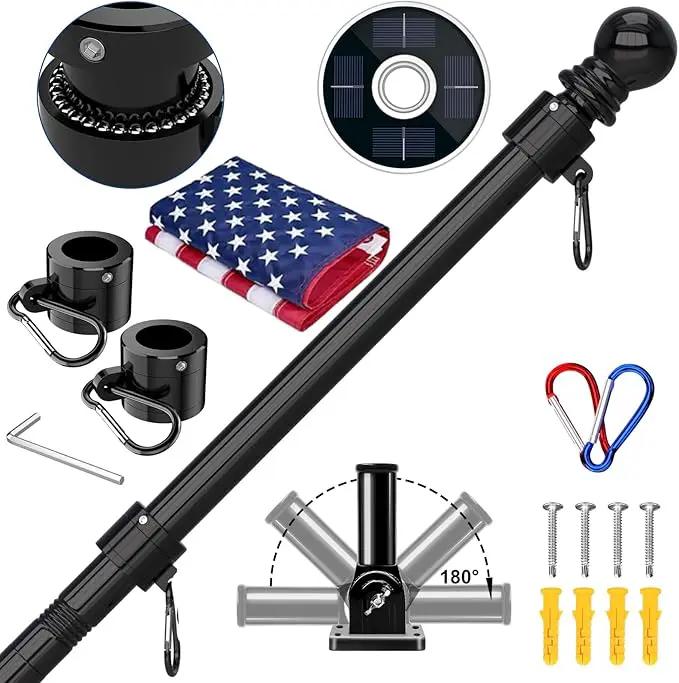 ZMTECH 6FT Flag Pole Kit with Solar Light and Proud American Flag, Adjustable Bracket and Upgraded Tangle-Free Ring 1" Stainless Steel Flagpole for Day and Night, Residential, Commercial, Black by GreenHaven Gardens