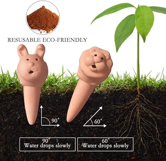 Plant Watering Devices 4 Pack Terracotta Vacation Plant Waterer Bottle Watering Stakes Slow Release Plant Watering Spikes Self Watering Devices for Indoor Outdoor Plants by GreenHaven Gardens