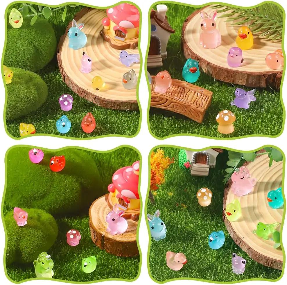 113pcs Luminous Mini Resin Animals, Glow in The Dark Miniature Resin Animal Figures Tiny Small Little Ducks Turtle Bulk for Dollhouse Micro Landscape Aquarium Fairy Garden DIY Decorations by GreenHaven Gardens