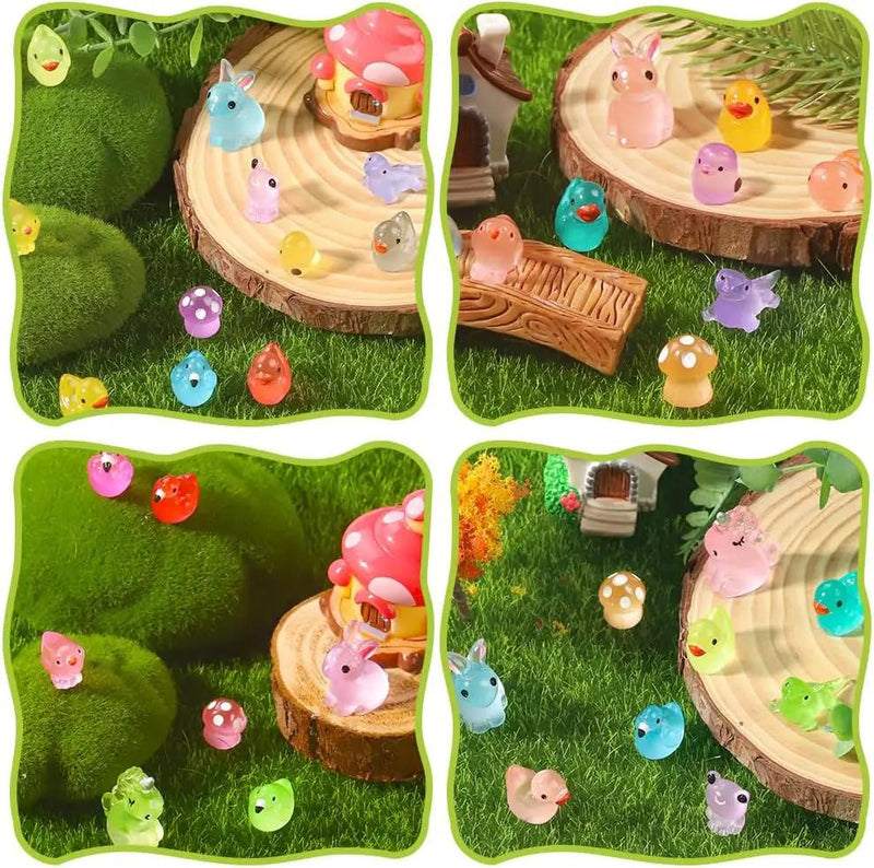 113pcs Luminous Mini Resin Animals, Glow in The Dark Miniature Resin Animal Figures Tiny Small Little Ducks Turtle Bulk for Dollhouse Micro Landscape Aquarium Fairy Garden DIY Decorations by GreenHaven Gardens