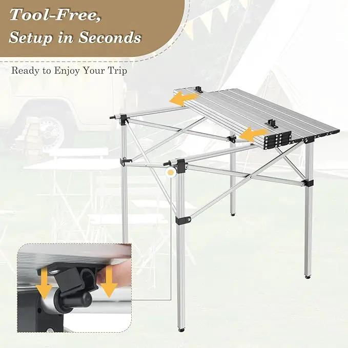 Athena Collection Foldable Camping Table, 28" Small Aluminum Outdoor Folding Camp Table with Roll Up Tabletop and Carry Bag, Lightweight and Portable for Outdoor Camping Picnic Grilling, Silver by GreenHaven Gardens