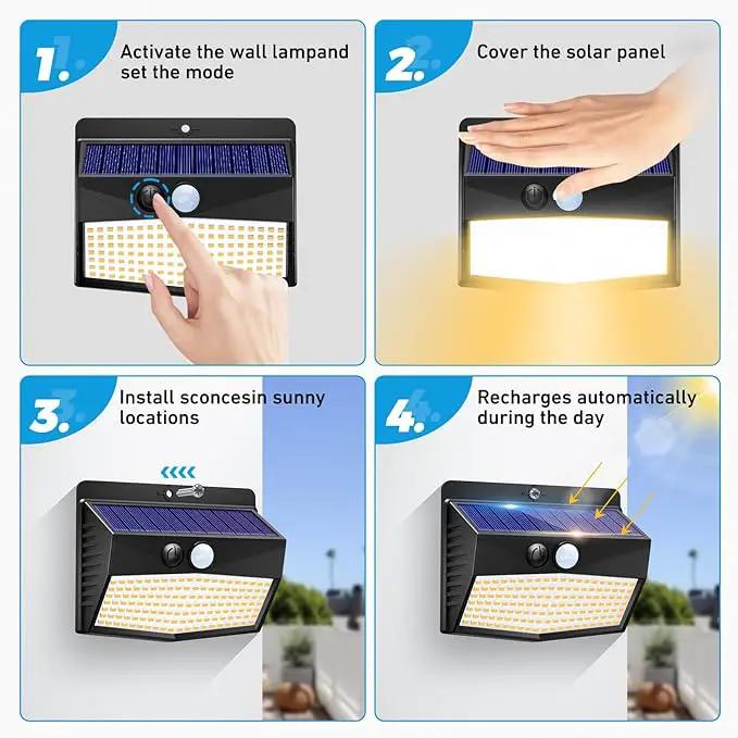Solar Motion Sensor Lights Outdoor [ 12 Packs/138 LED ] Solar Fence Lights with 3 Lighting Modes, Solar Powered Security Lights Waterproof for Outside Yard Garden Backyard Deck Step Garage,Warm White by GreenHaven Gardens