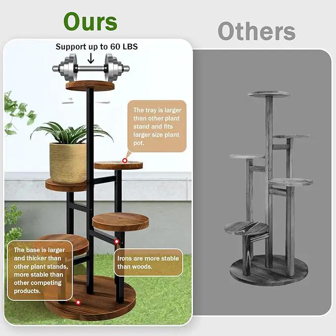 AUGOSTA 5 Tier Plant Stand, Tall Metal Wood Shelf Holder for Indoor Plants, Outdoor Garden Plant Display Rack Flower Pot Stand for Corner Living Room Balcony Garden Patio by GreenHaven Gardens