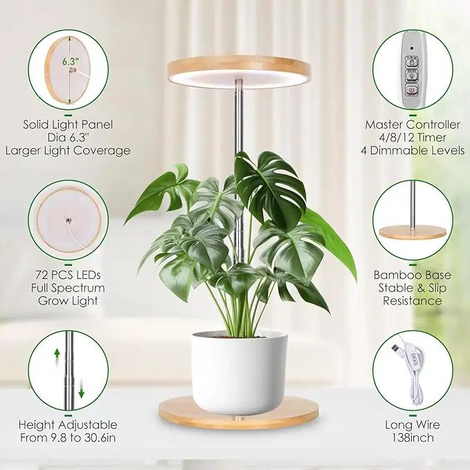 LORDEM Bamboo Grow Light, LED Plant Light for Indoor Plants Growing, Full Spectrum Bamboo Desk Growth Lamp with Automatic Timer for 4H/8H/12H, 4 Dimmable Levels, Height Adjustable by GreenHaven Gardens