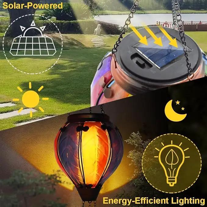 Hot Air Balloon Solar Lantern with Flickering Flame Outdoor Waterproof Decorative Hanging Light for Garden Patio Yard and Party Decor by GreenHaven Gardens