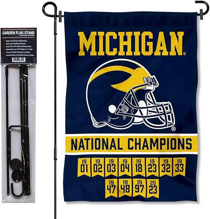 College Flags & Banners Co. Michigan Team University Wolverines 2023 and 12 Times 12x Football National Champions Garden Flag with Pole Stand Holder by GreenHaven Gardens