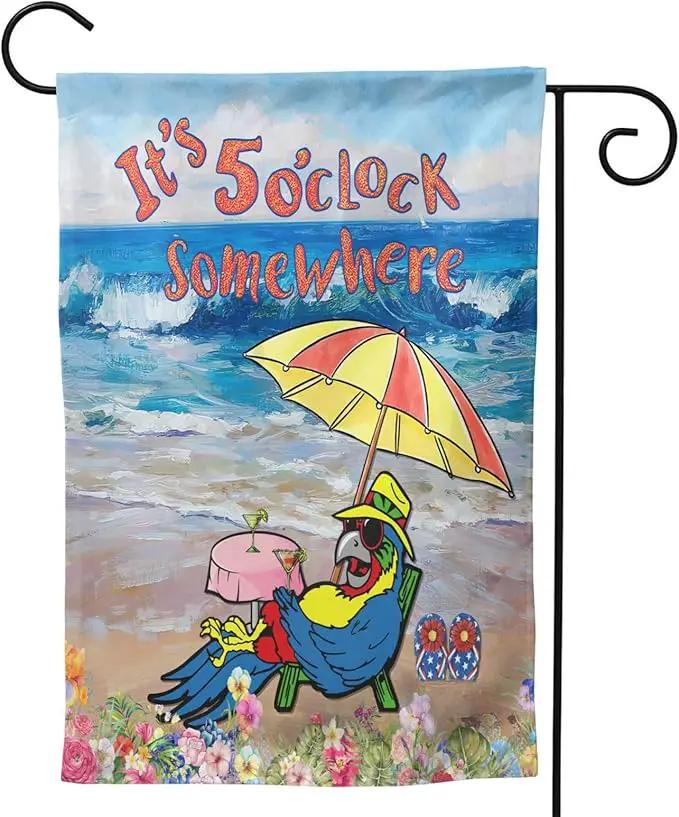 It'S 5 O'Clock Somewhere Garden Flag 12x18 Inch Outdoor Decoration Banner Spring Summer Tropical Beach House Flags Yard Farmhouse Garden Deco Indoor Sign by GreenHaven Gardens