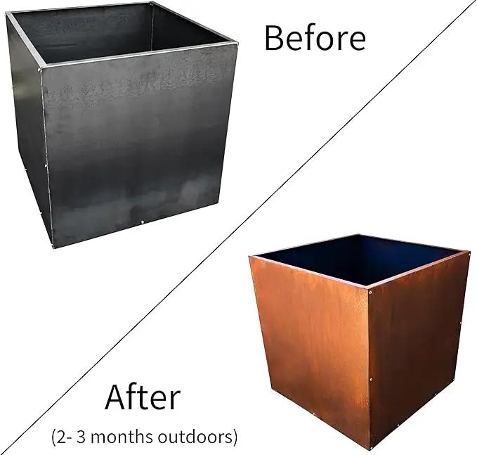 DIY CARTEL Corten Steel Cube Outdoor Planter Box, Rustic & Modern Farmhouse Design, Large Raised Metal Garden Bed for Commercial & Residential Use by GreenHaven Gardens