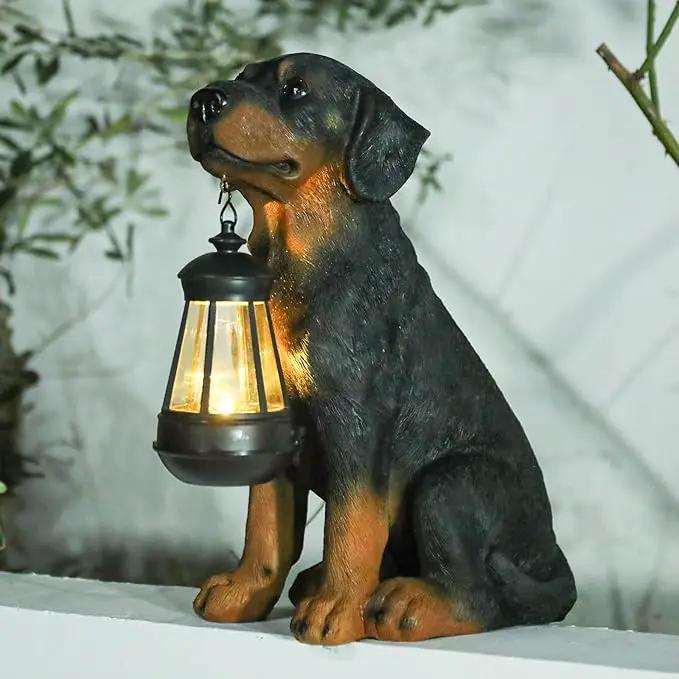 Garden Dog Statues Outdoor Decor, 13" Solar Powered LED Lights Outdoor Statue Garden Decorations Rottweiler Figurine for Patio, Lawn, Yard Art Decoration, Housewarming Garden Gift by GreenHaven Gardens