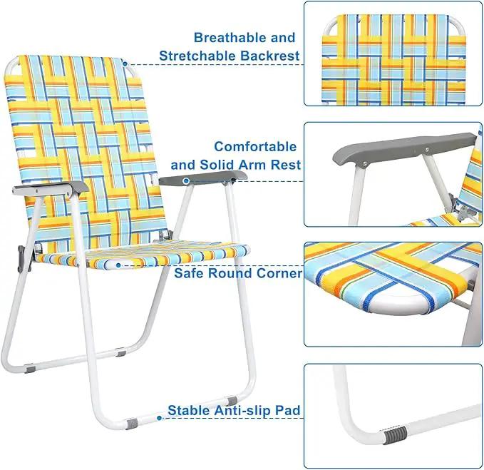 VINGLI Patio Lawn Webbed Folding Chairs Set of 4, Outdoor Beach Chair Portable Dining Chair for Outdoor Yard, Garden (Yellow, Classic) by GreenHaven Gardens