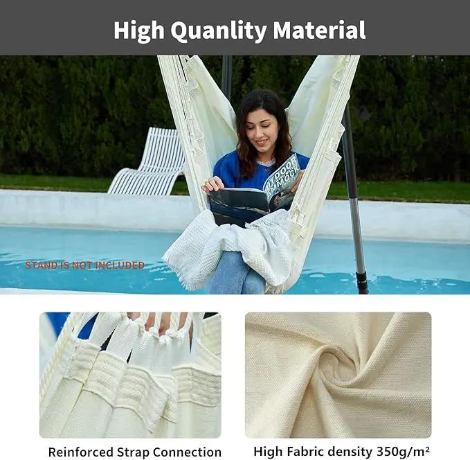 Hanging Hammock Chair Swing MAX 500 lbs Outdoor Hanging Chair with Footrest Indoor Swing Chair with Portable Steel Spreader Bar and Hardware Kit for Bedroom Living Room Patio Porch - White by GreenHaven Gardens