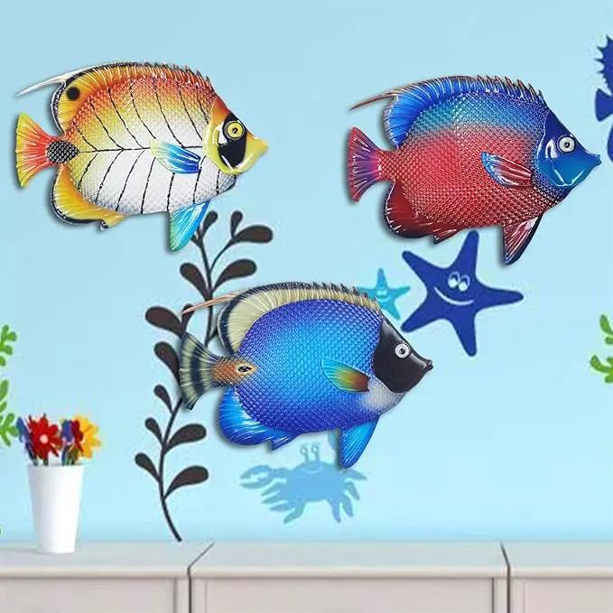 John's Studio Metal Fish Sea Wall Decor Outdoor Garden Hanging Art Sculptures Home Ocean Theme Decorations for Kitchen Bathroom and Pool - 3 PCS by GreenHaven Gardens