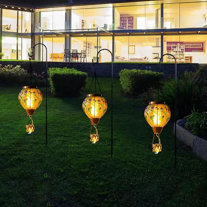 Starsoul Frog Hot Air Balloon Solar Lantern with Candle Holder Glass Outdoor Solar Hot Air Balloon Flickering Flame Lamp Hanging Garden Light Waterproof for Lawn Porch Tree Yard Decorations by GreenHaven Gardens