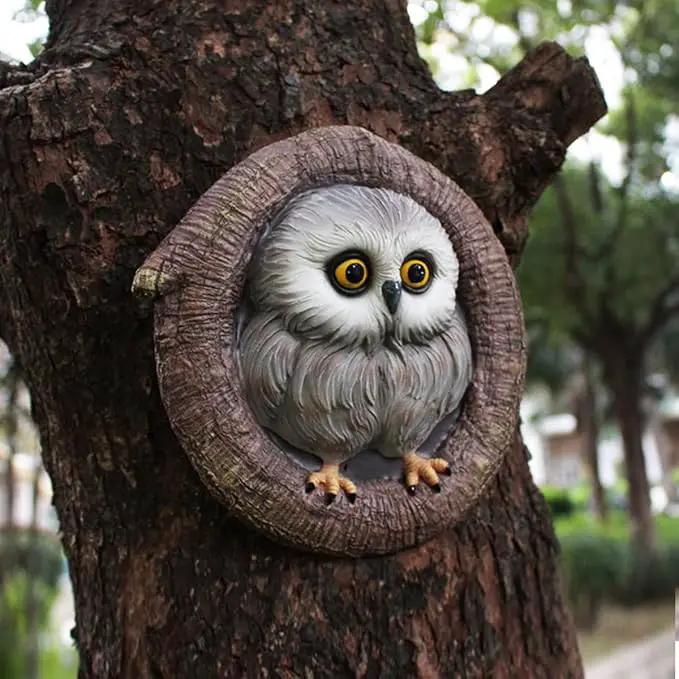 Owl Tree Hugger Whimsical Tree Sculpture Garden Statues Outdoor Tree Face Decor Garden Peeker Yard Art Decorations (Singel Owl) by GreenHaven Gardens
