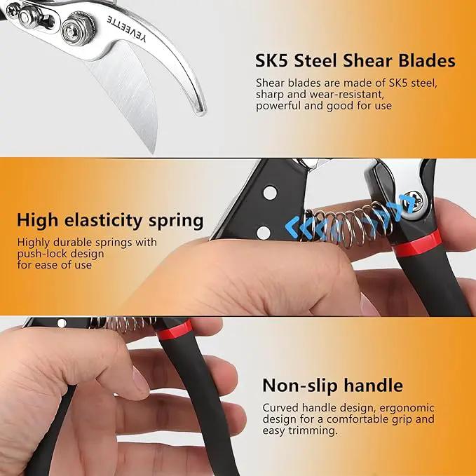 Pruning Shears, 8.5" Professional Garden Shears, SK5 Steel Hedge Clippers, Garden Clippers Handheld, Heavy Duty Garden Scissors Tools, Pruning Shears for Gardening Yard Roadside by GreenHaven Gardens