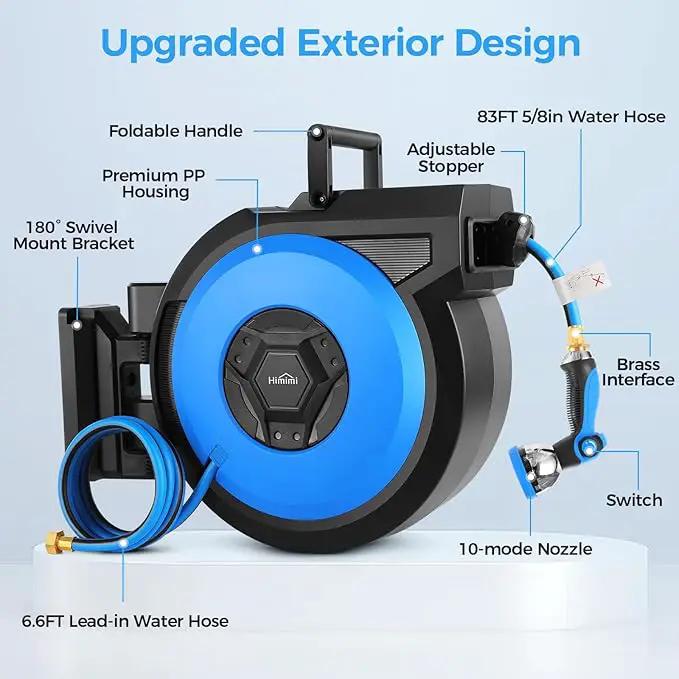 Retractable Garden Hose Reel, 5/8" x 90FT Automatic Retractable Water Hose Reel Wall Mount, with 10- Function Sprayer Nozzle, Any Length Lock/Auto Rewind/180°Swivel by GreenHaven Gardens